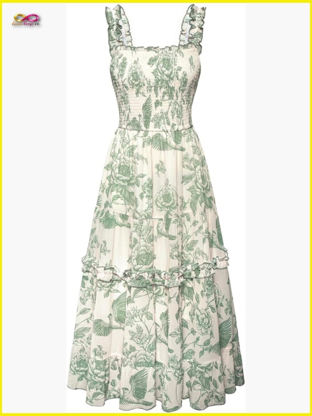 Floral Smocked Sundress Flowy Bohemian Maxi Dress with Pockets Square Neck